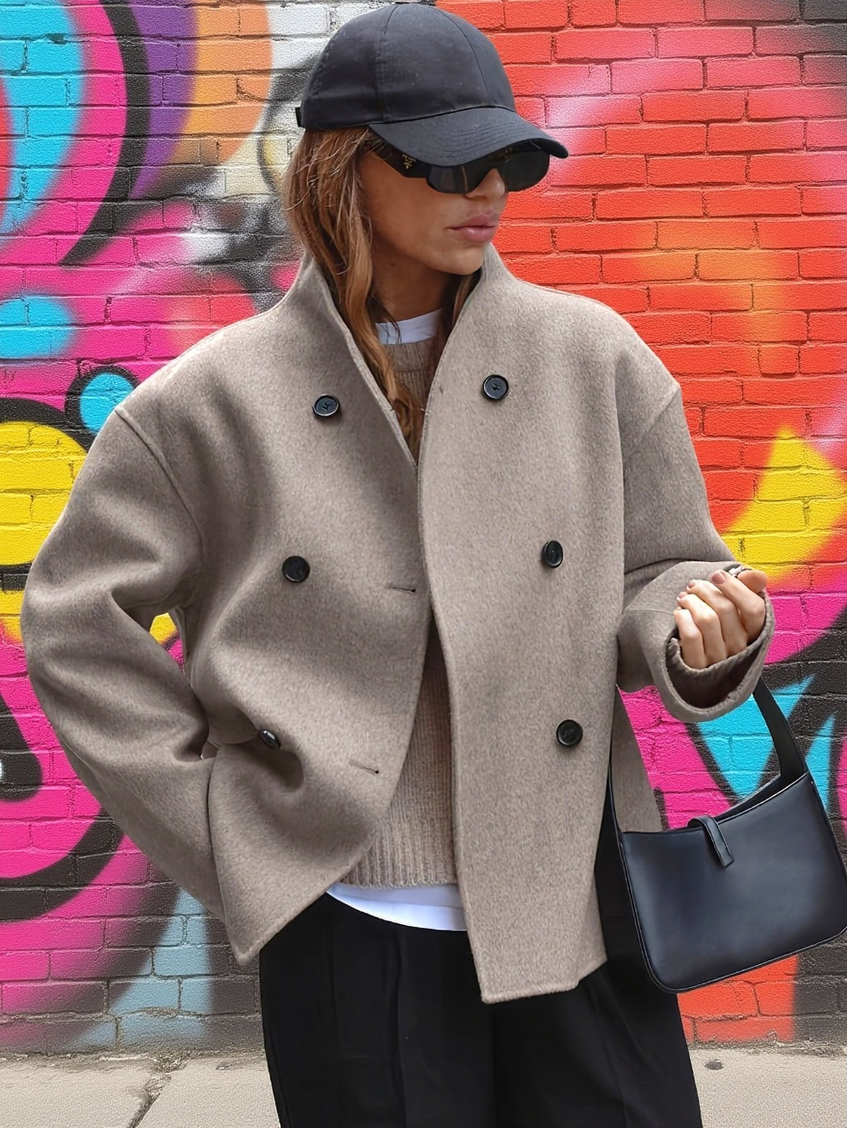 Manteau grande taille en tweed, coupe oversize, tenue structurée