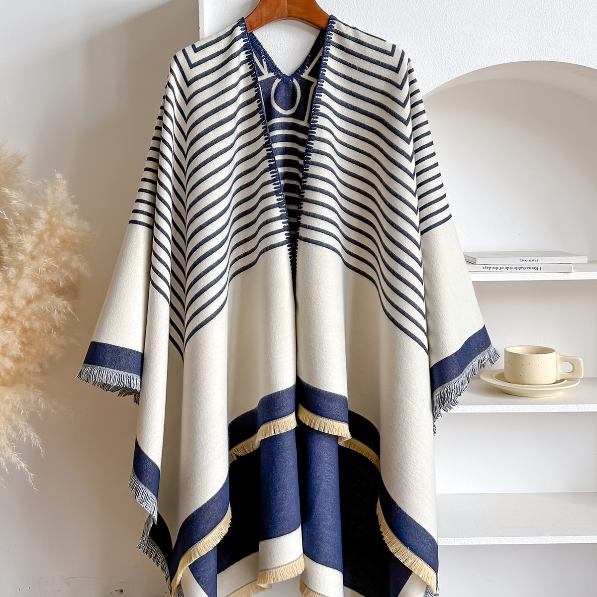 Cape grande taille à rayures, chaleur d'hiver — matière : polyester