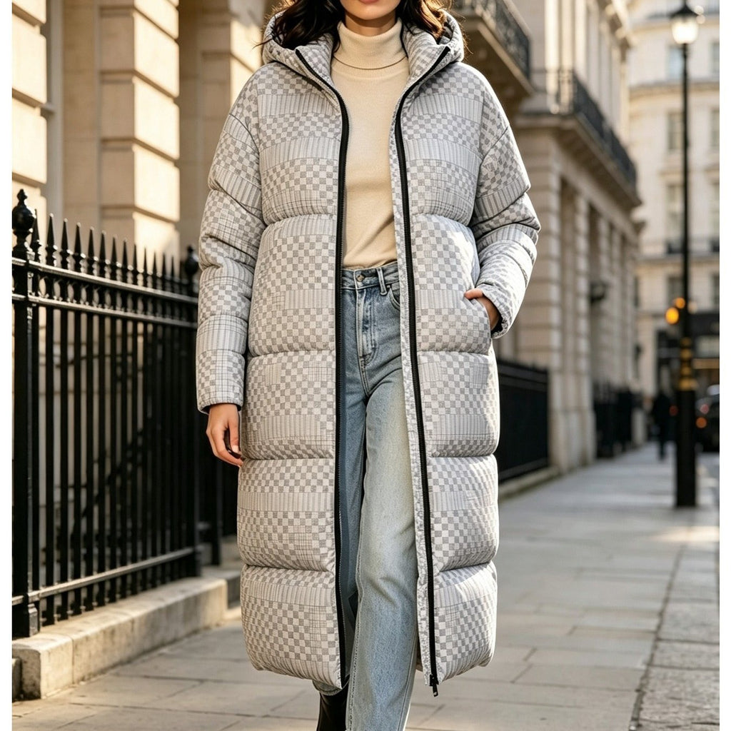 Manteau grande taille, coupe ample, capuche, fermeture zippée