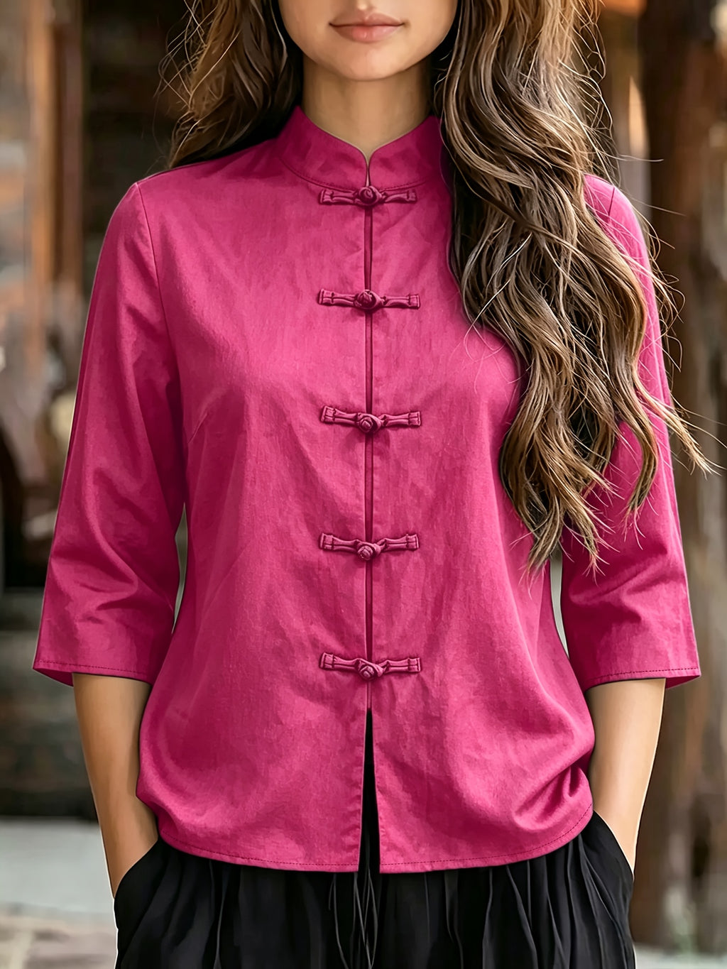 Chemise grande taille, dentelle contrastée, manches longues, toutes saisons, porté de face
