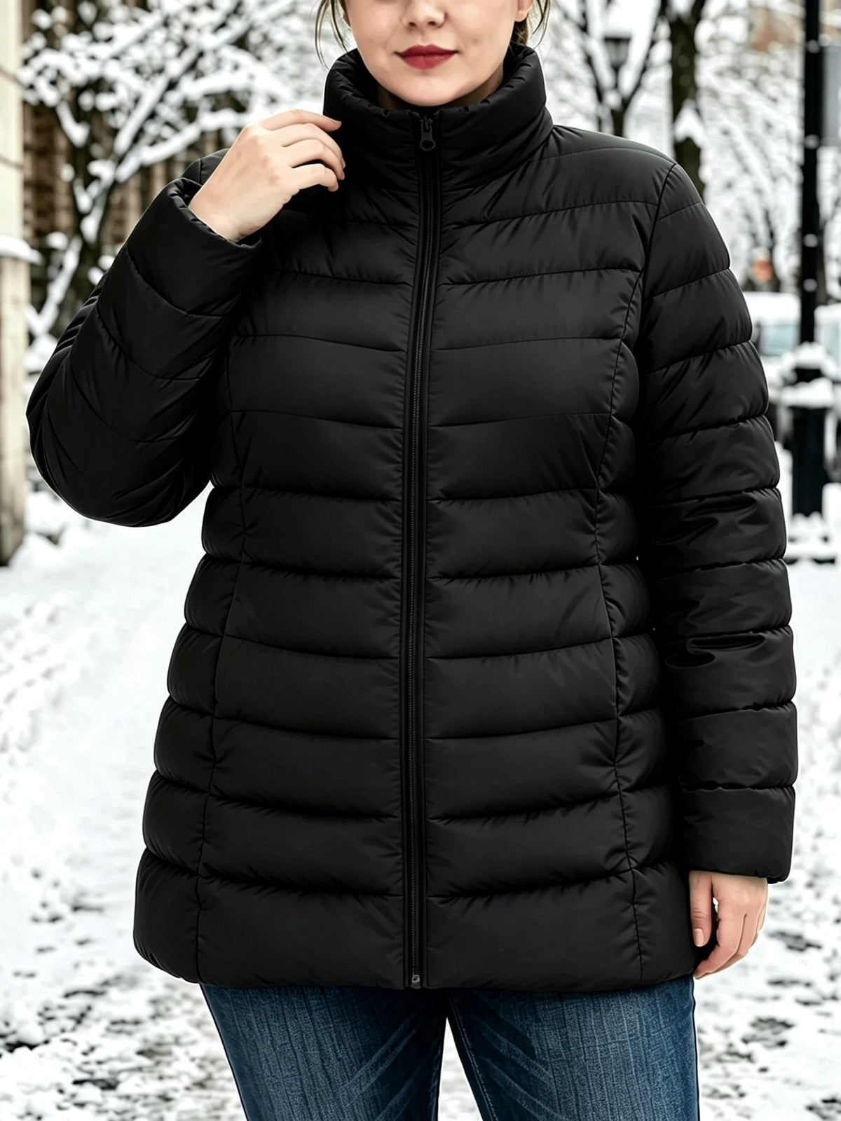 Veste grande taille, poches plaquées, fermeture zippée, chaleur d'hiver — composition : 100% Polyester Image