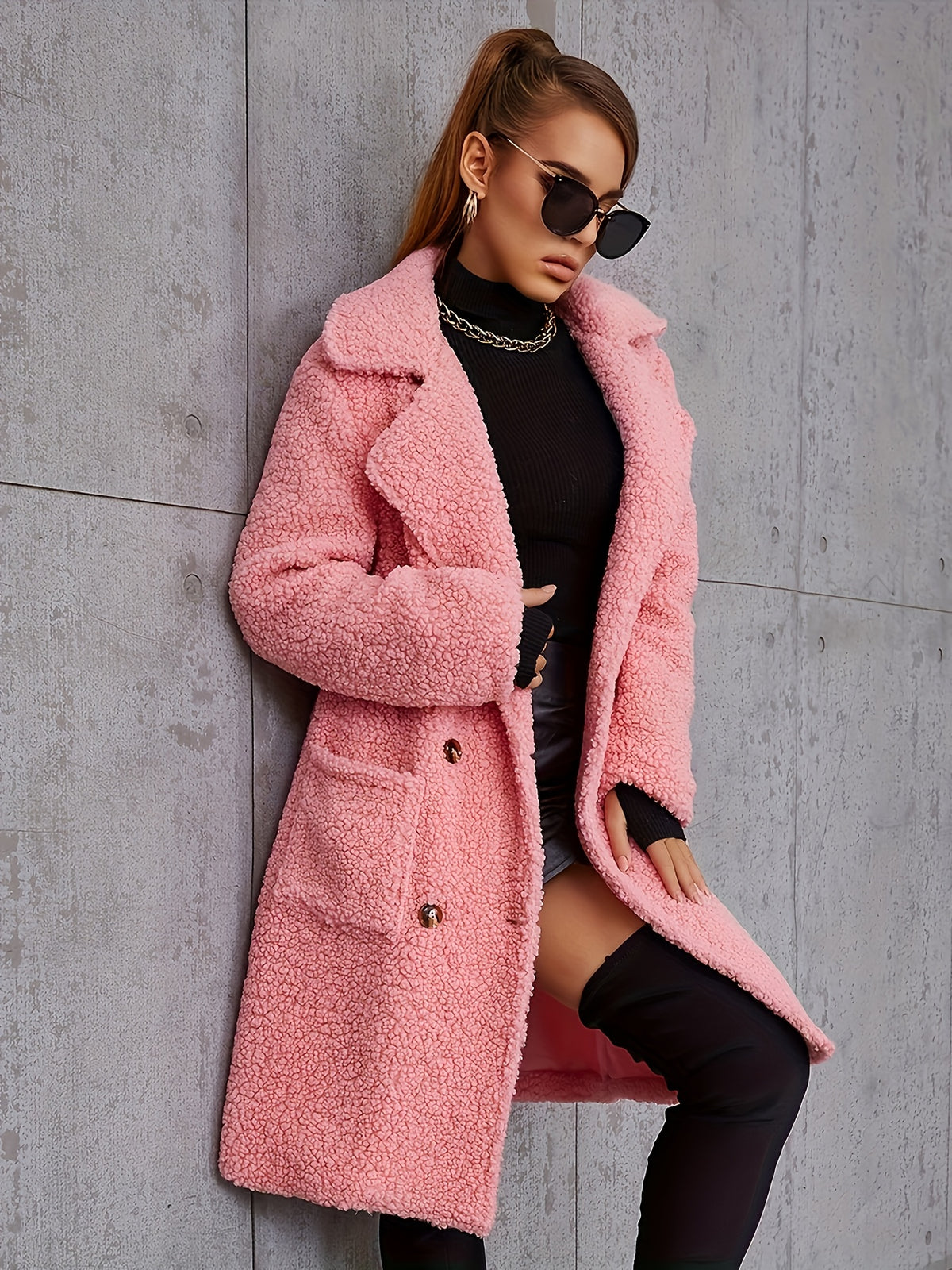 Manteau grande taille, col à revers, boutonnage, chaleur d'hiver — composition : 100% Polyester