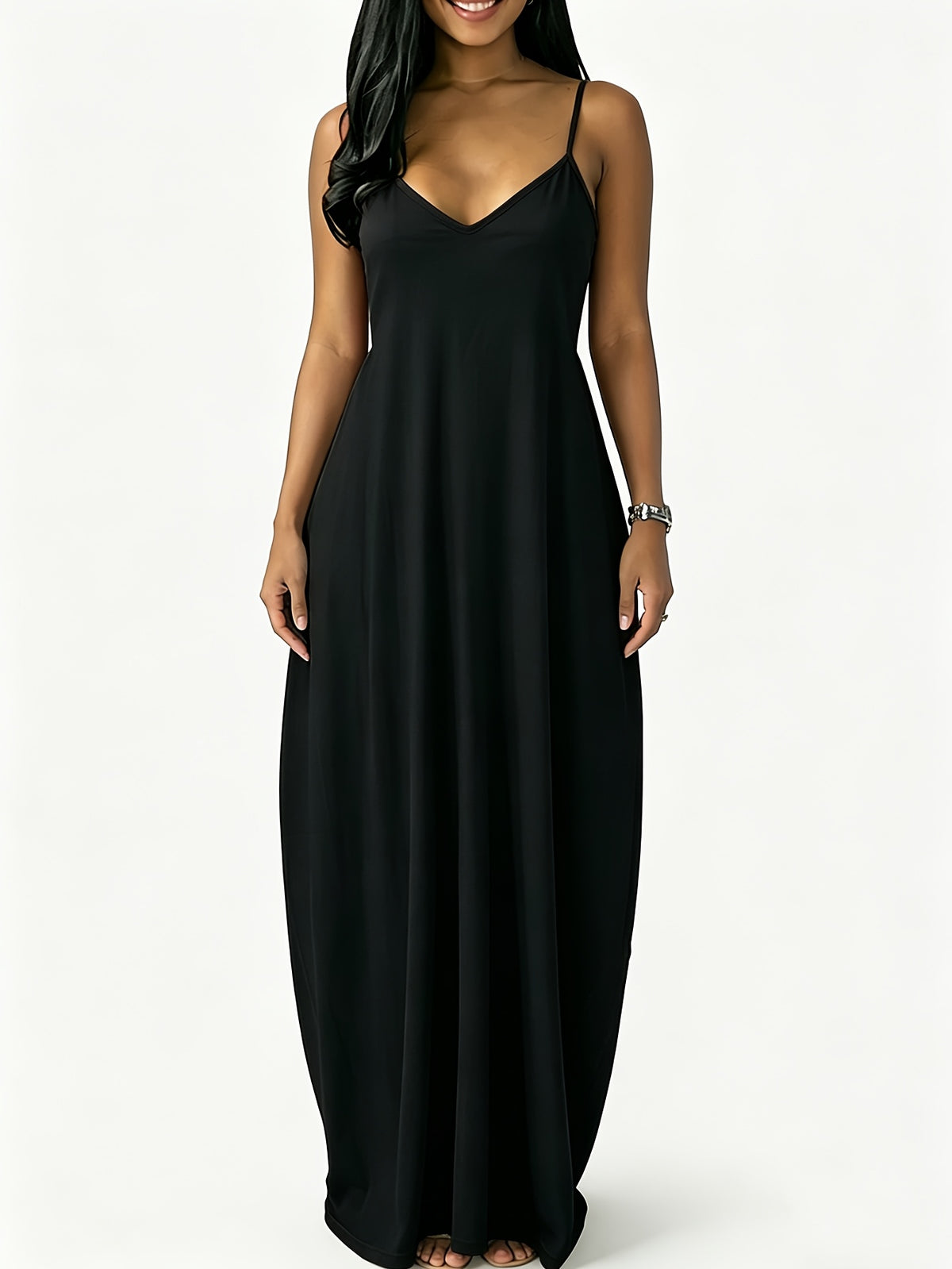 Robe longue grande taille — Fines bretelles et poches profondes