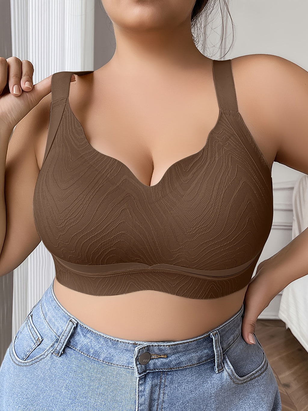 Soutien-gorge sans armature grande taille — Tissu gaufré, 5 teintes