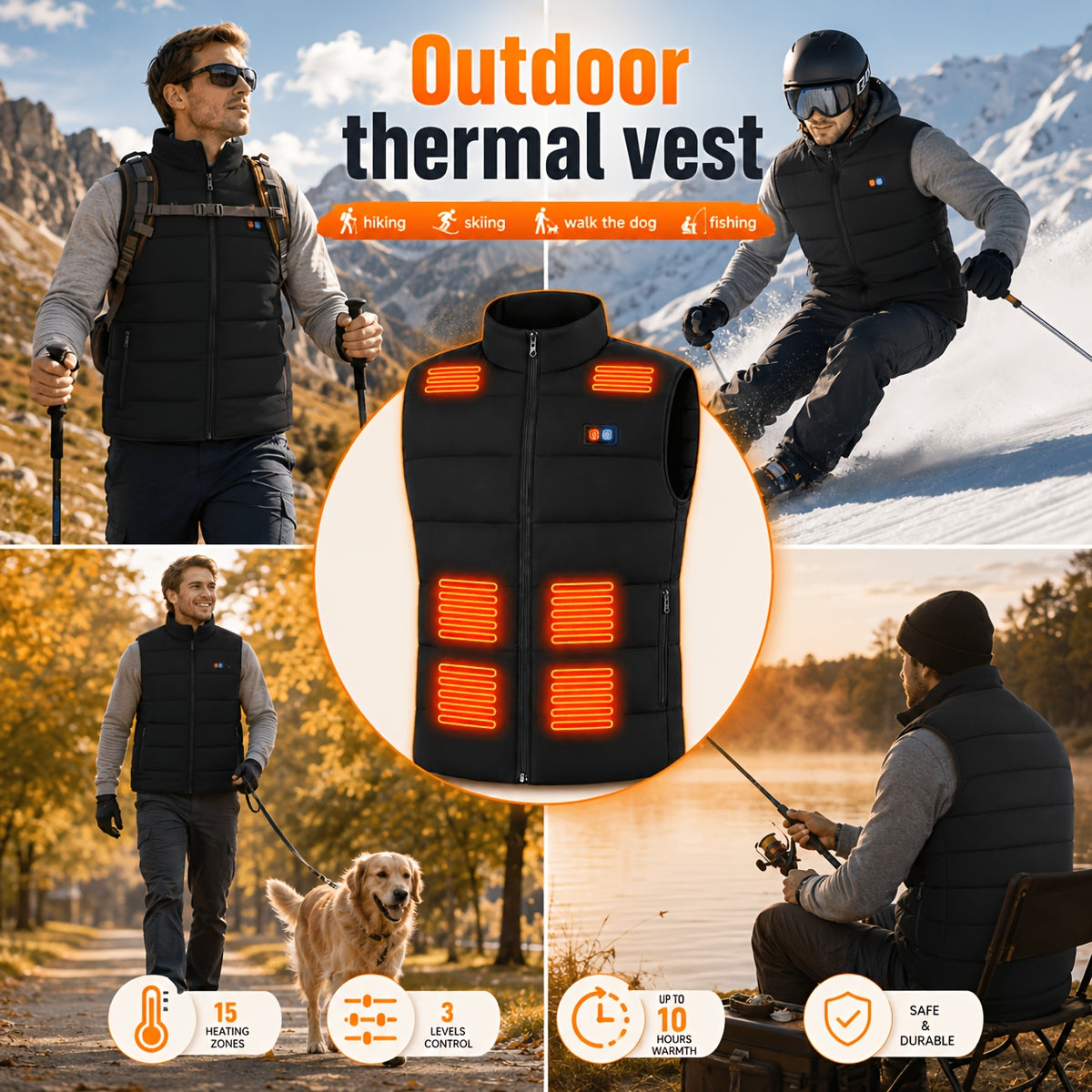 Gilet chauffant grande taille, tissu épais — matière : polyamide