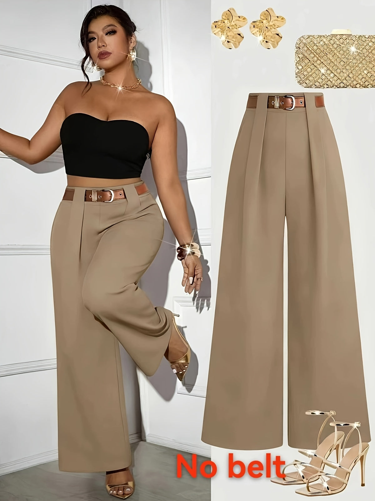 Pantalon grande taille, coupe droite, allure élégante — matière : polyester