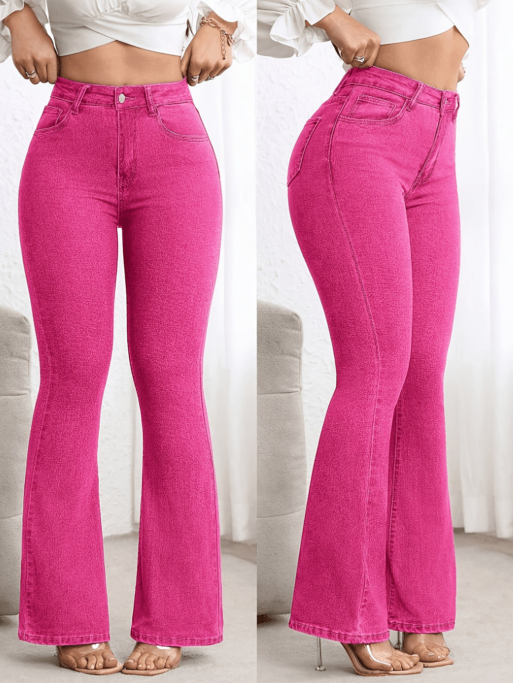 Jean grande taille, coupe oversize, tenue franche, forte élasticité, gros plan