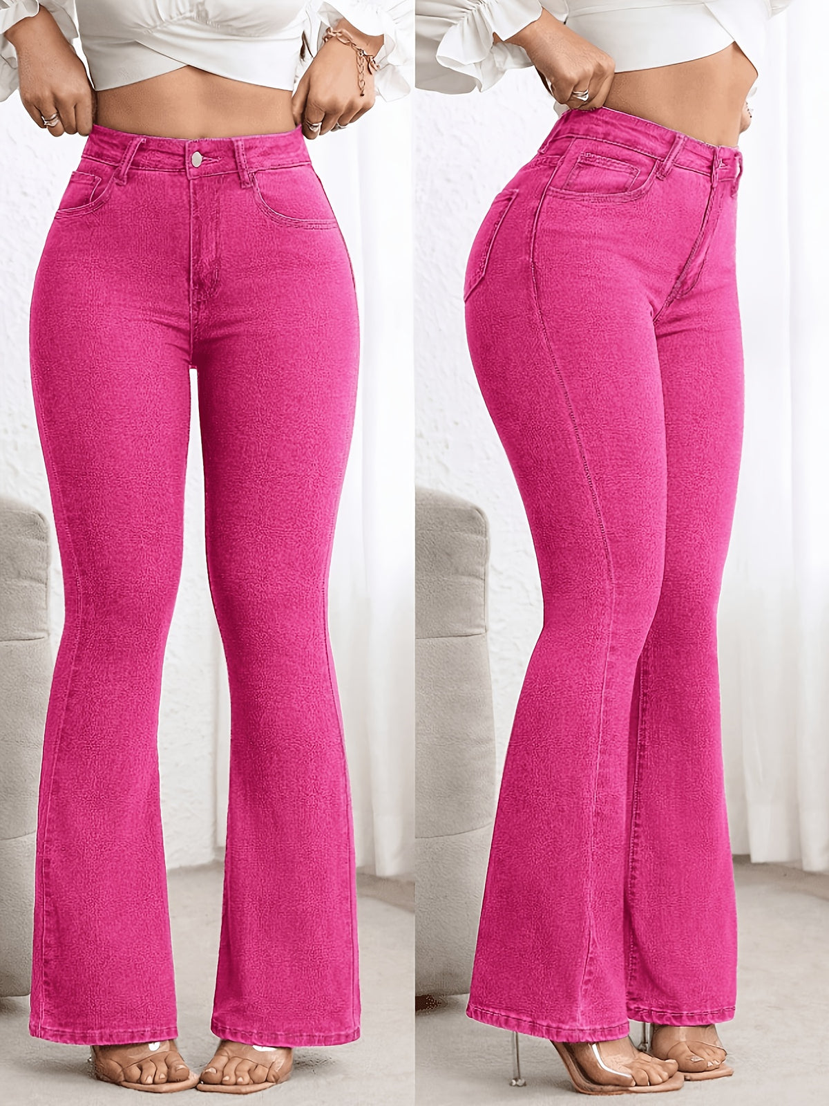 Jean grande taille, coupe oversize, tenue franche, forte élasticité, gros plan