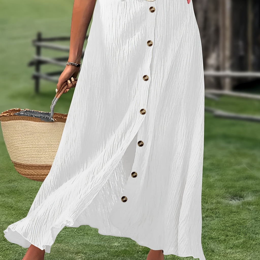 Robe grande taille, coupe évasée, ceinture assortie, ligne nette — composition : 97% Polyester, 3% Élasthanne
