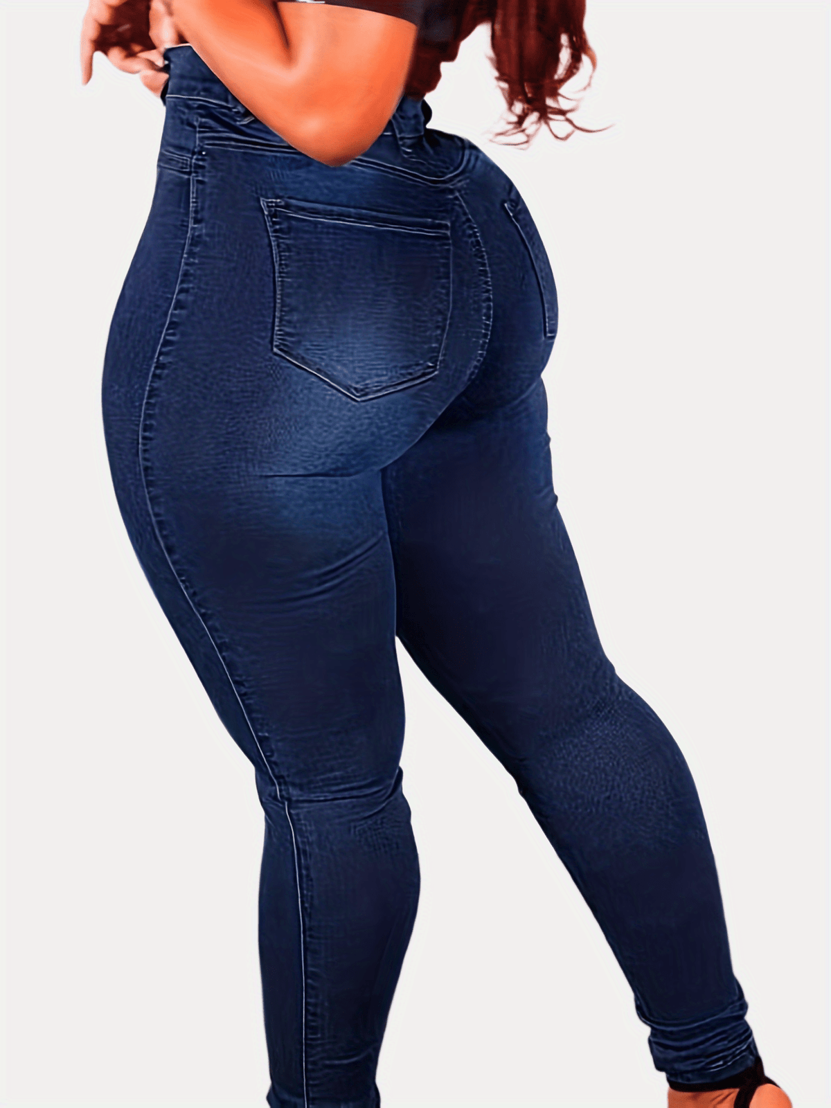 Jean grande taille, tombé fluide, délavage, tissu opaque