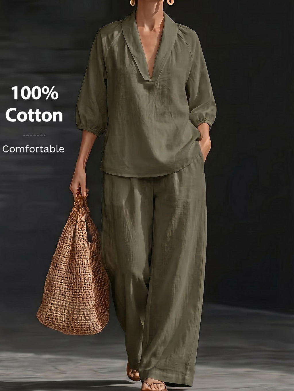 Ensemble grande taille, coupe ample, poches pratiques, toucher naturel, tissu opaque