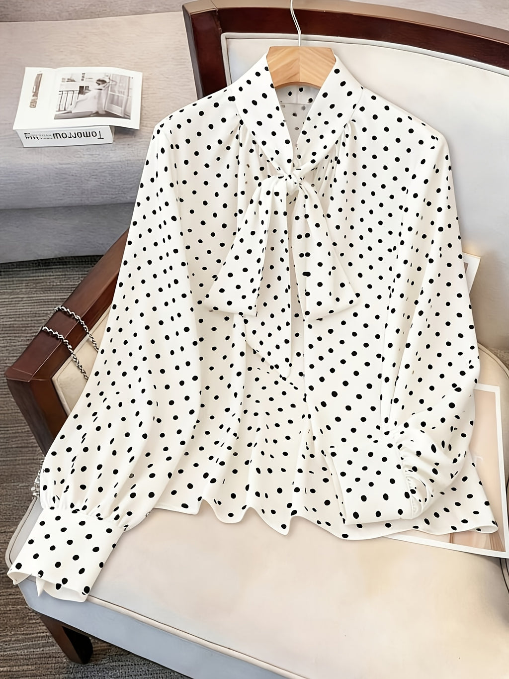 Blouse grande taille à pois, manches longues