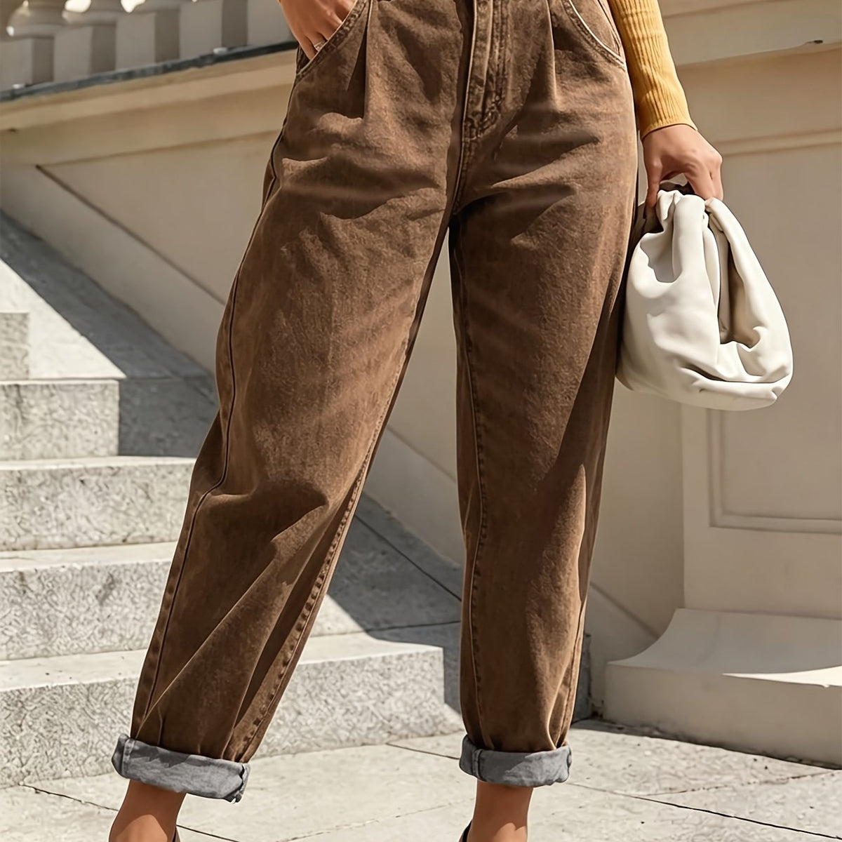Jean grande taille, délavage doux, poches pratiques, tenue franche — matière : denim Image