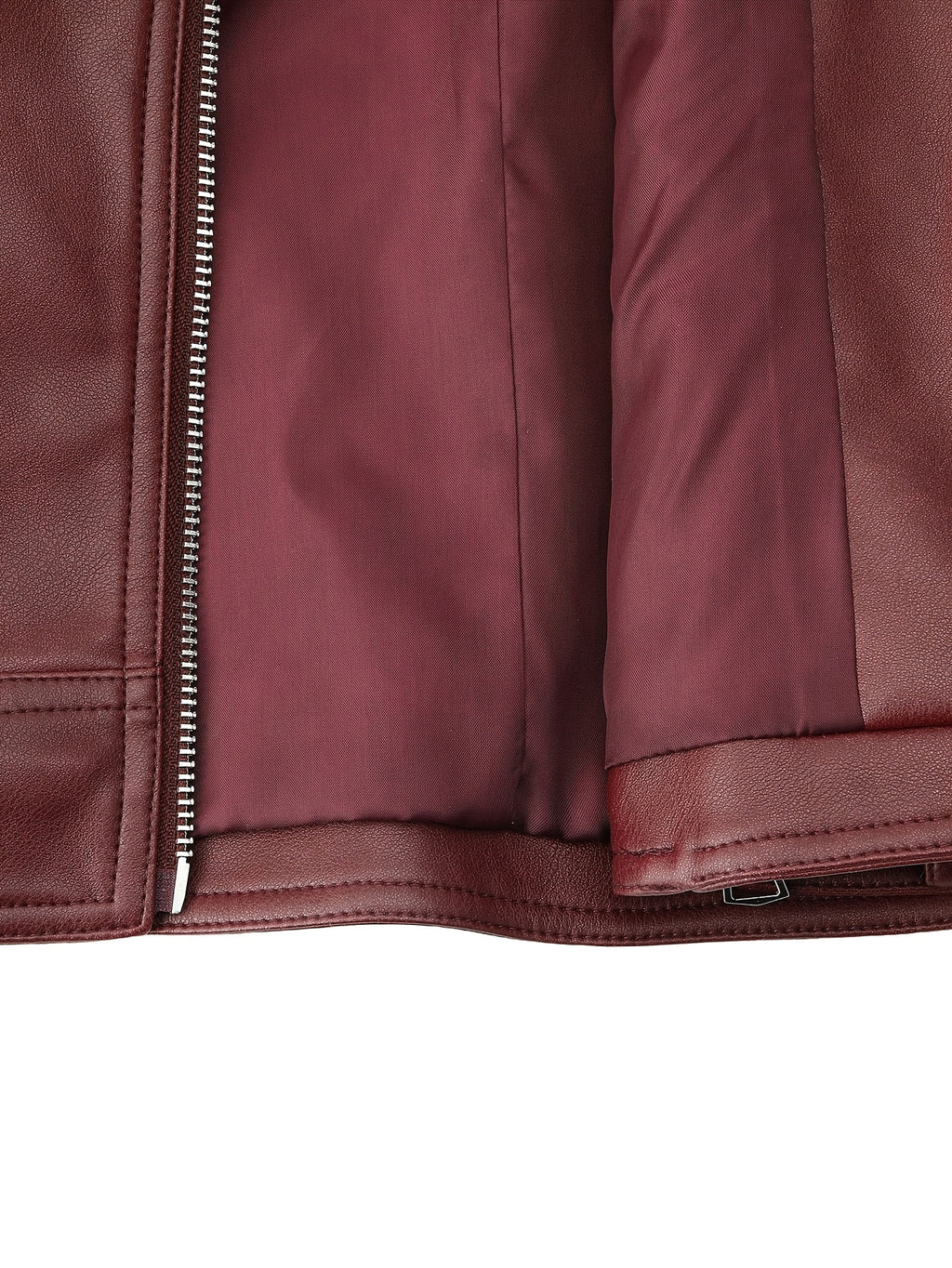 Veste grande taille en cuir synthétique, coupe ajustée, col, détail du tissu