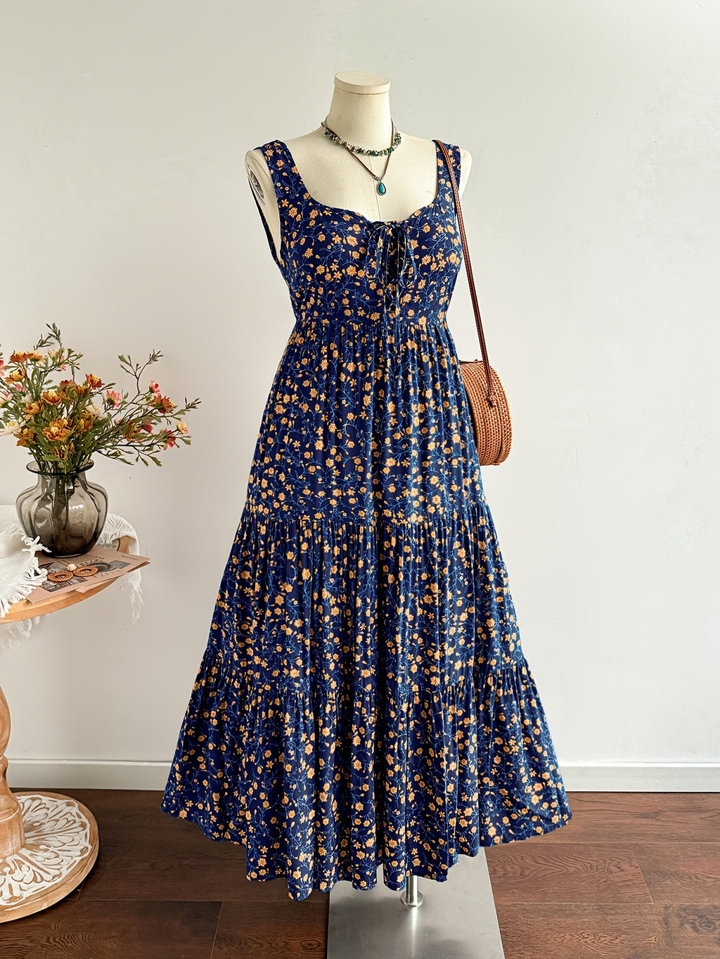 Robe longue grande taille — Viscose bohème à dos smocké