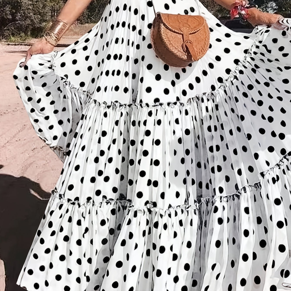Jupe grande taille à pois, coupe évasée, volants — matière : polyester