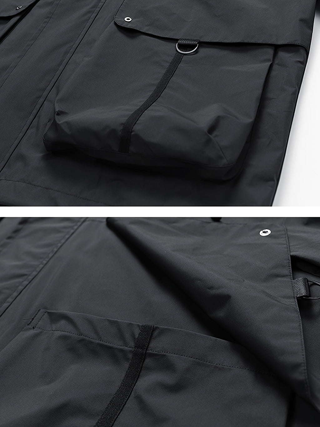 Veste grande taille, coupe ample, épaules dénudées, poches pratiques, détail du col