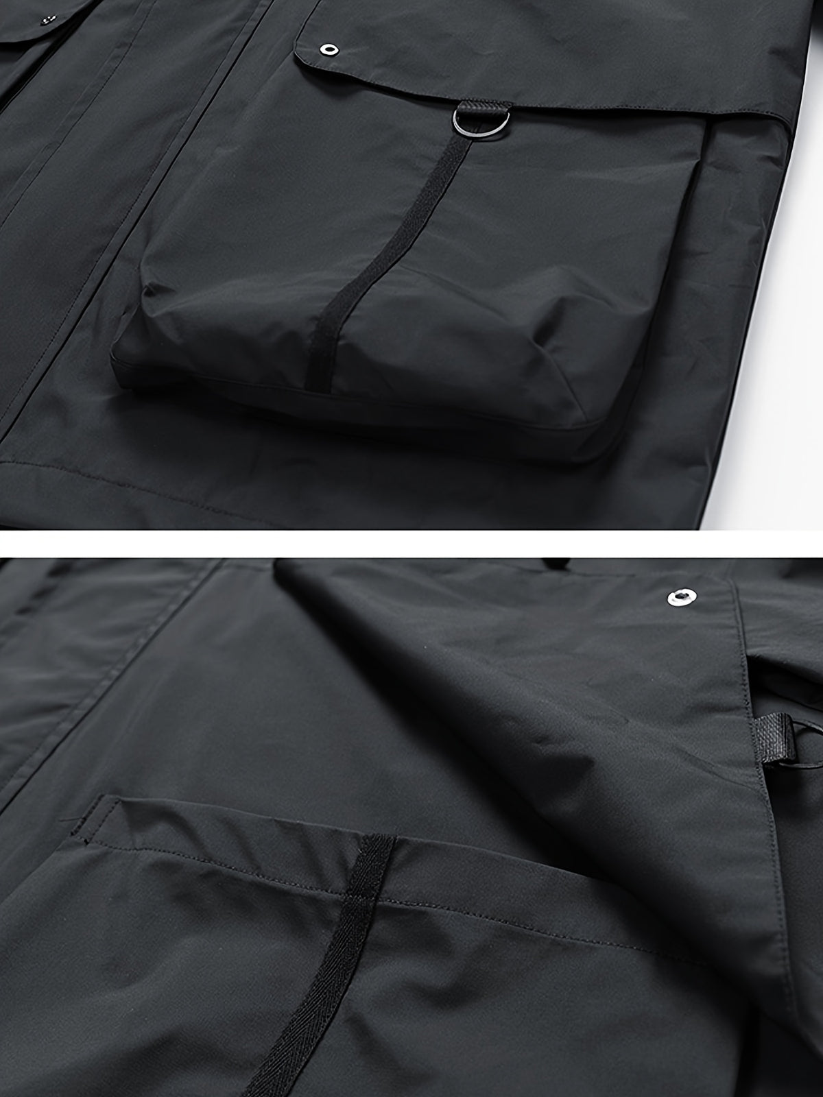 Veste grande taille, coupe ample, épaules dénudées, poches pratiques, détail du col