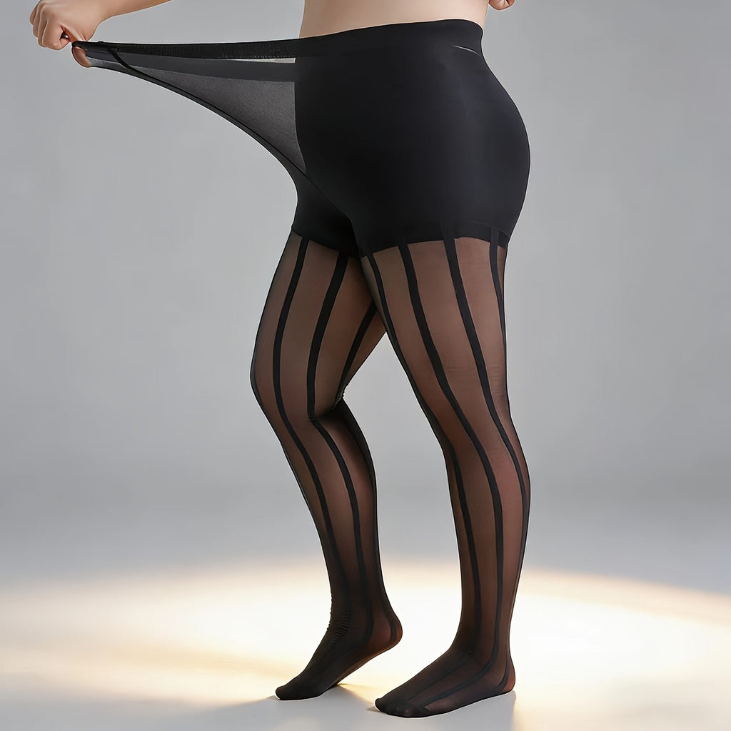 Collant grande taille à rayures — Effet gainant, détail du tissu