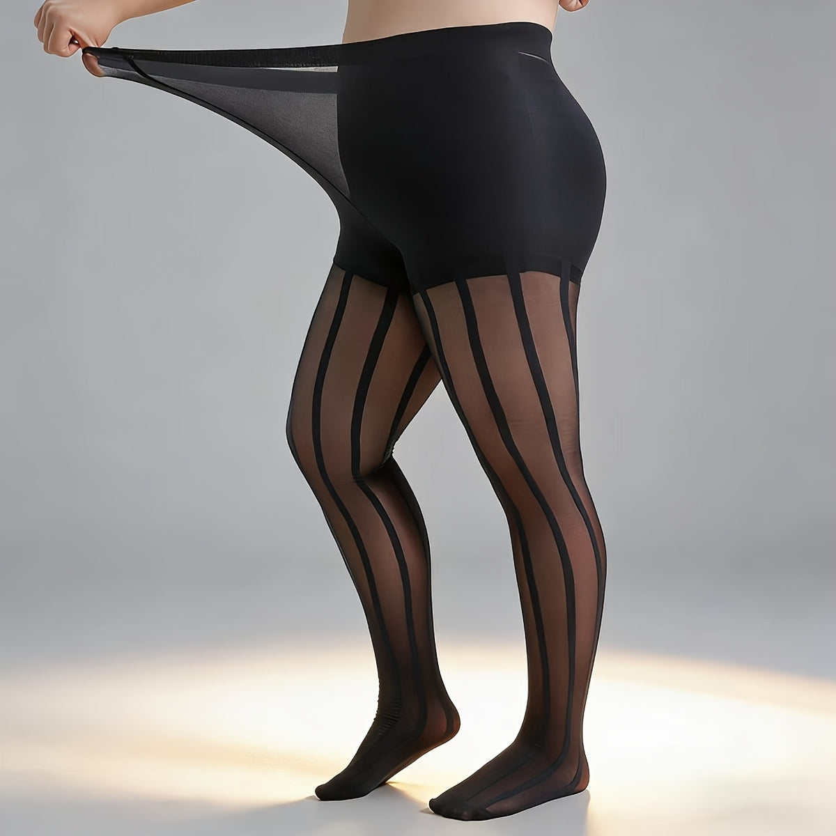 Collant grande taille à rayures — Effet gainant, détail du tissu