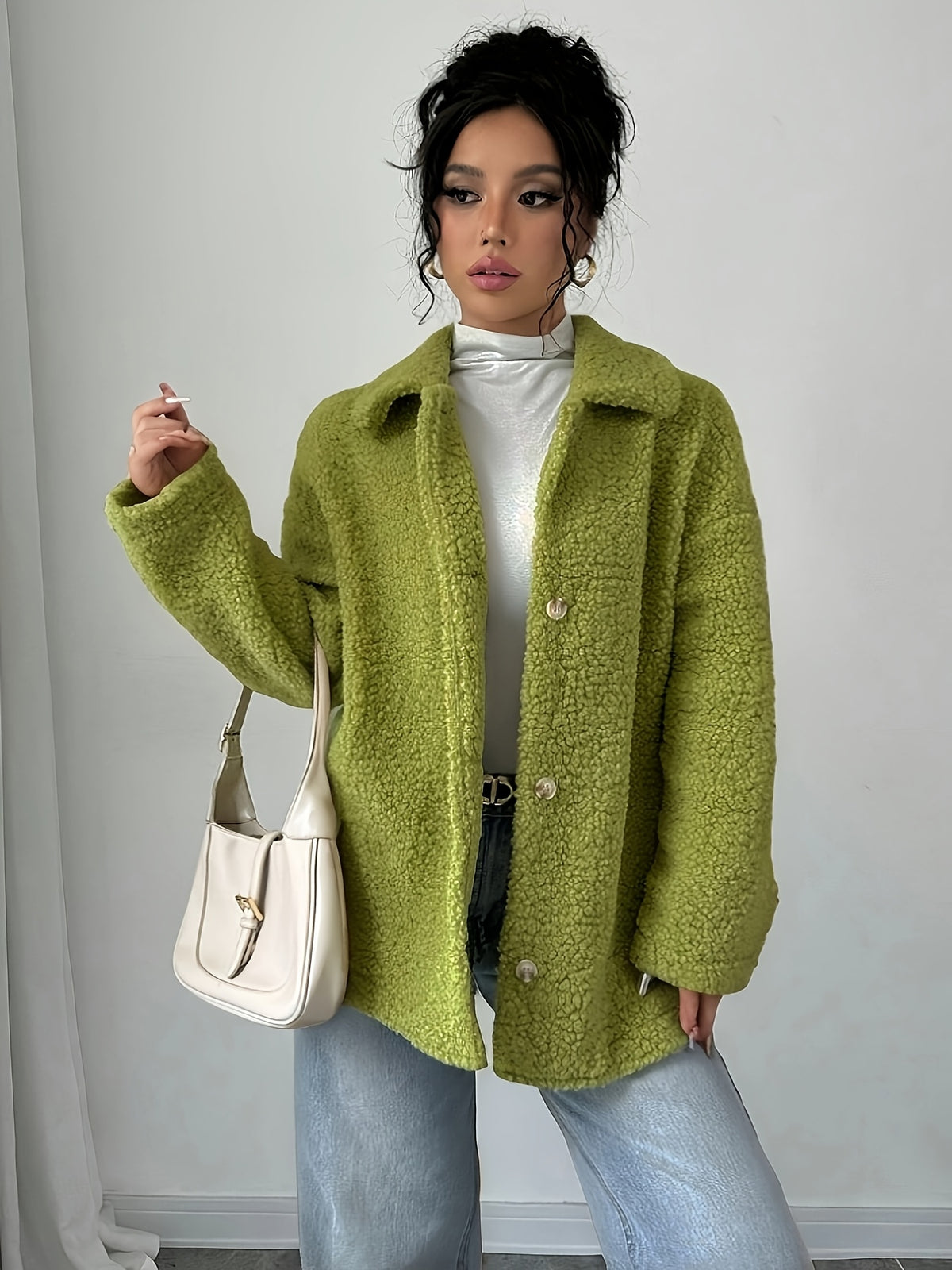 Manteau grande taille, col à revers, boutonnage, chaleur d'hiver — composition : 100% Polyester Image