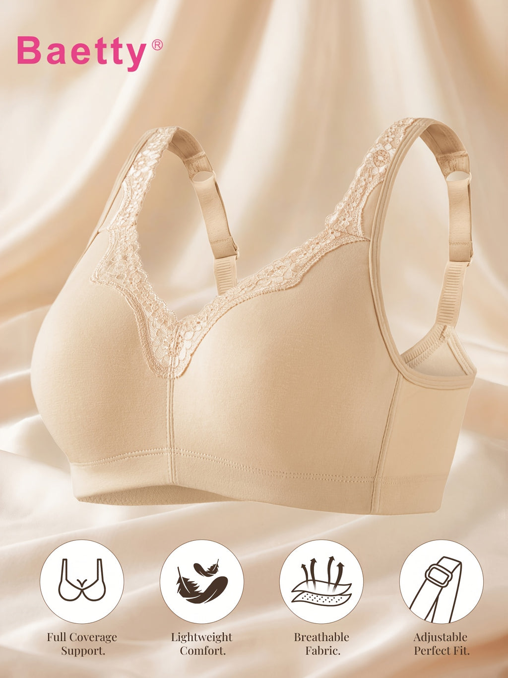 Soutien-gorge grande taille — Coton, feston de dentelle