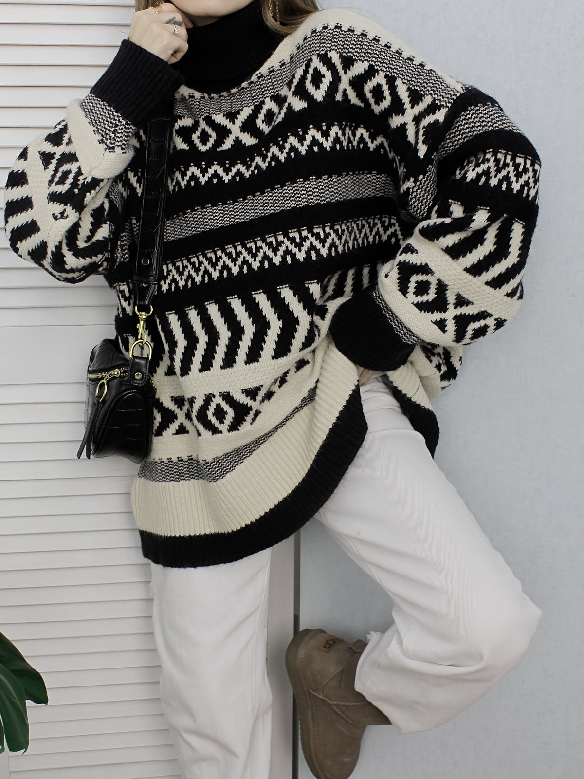 Pull grande taille, col roulé, manches longues, toucher moelleux, tissu opaque