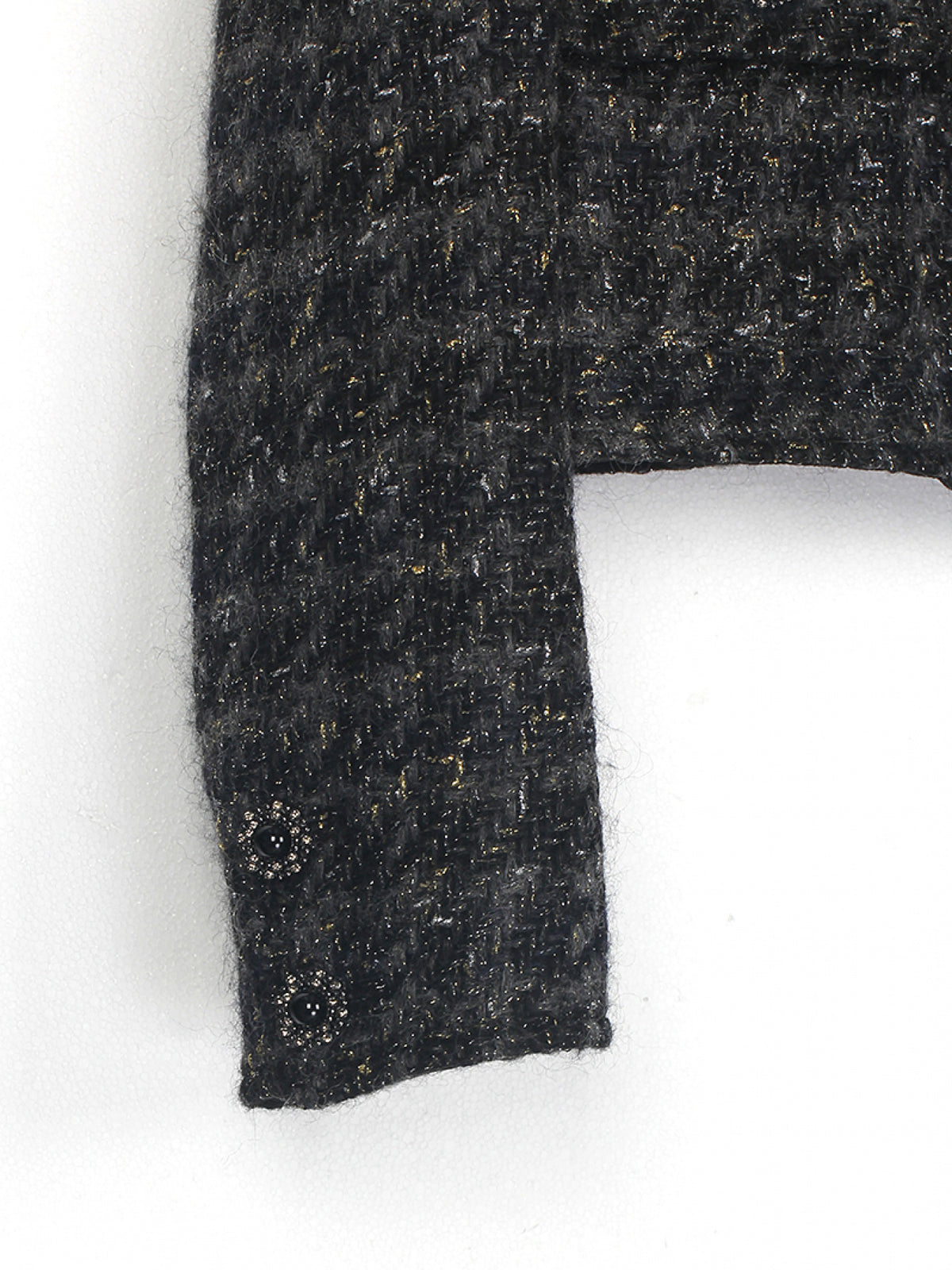 Veste grande taille en tweed à carreaux, coupe courte, perles, manches longues, vu de dos