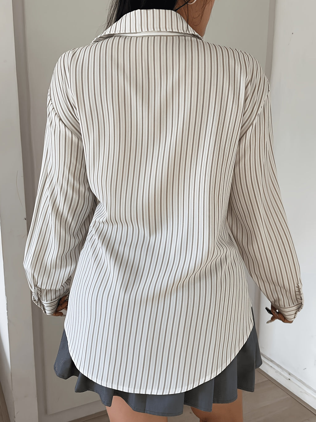 Chemise grande taille à rayures, ligne nette, tissu opaque