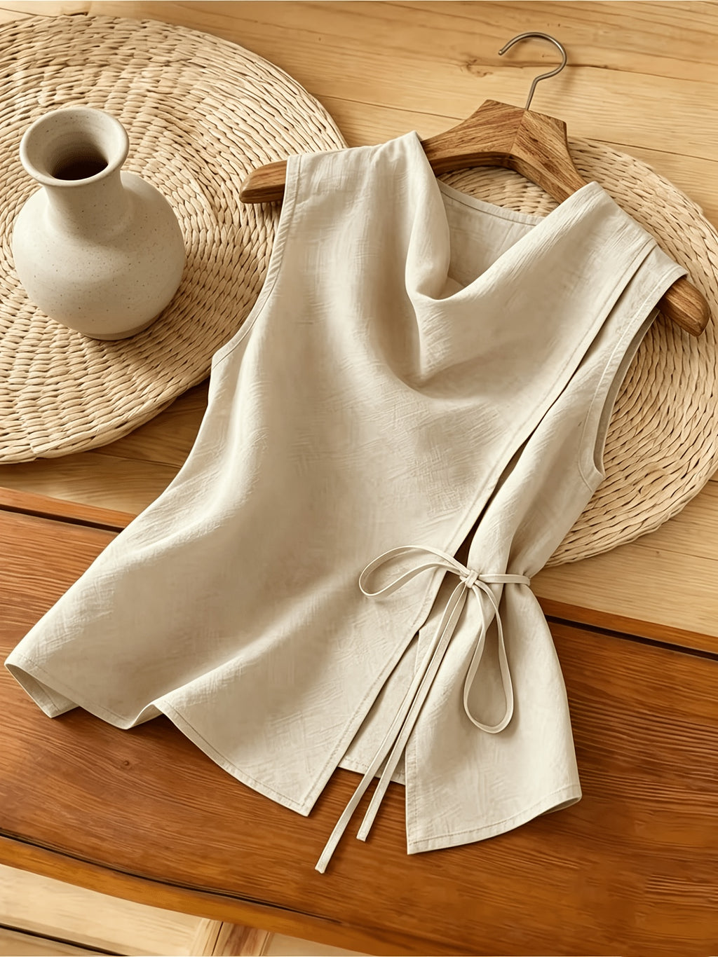 Top grande taille, coupe oversize sans manches, toucher naturel
