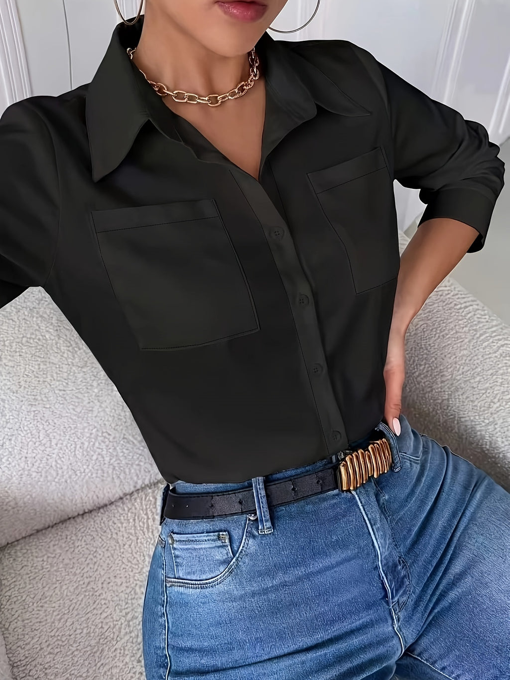 Chemise grande taille à broderies, manches longues, visuel produit