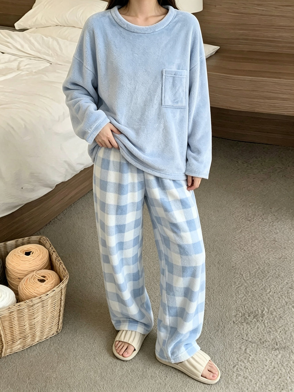 Pyjama grande taille à carreaux, chaleur d'hiver, esprit décontracté, visuel produit
