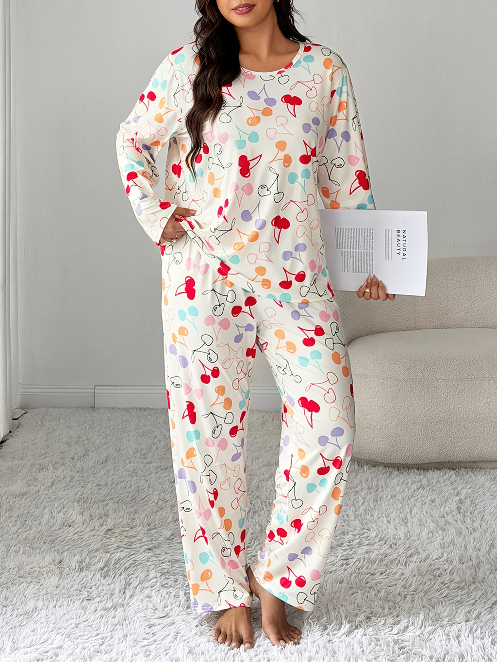 Pyjama grande taille, manches longues, détail du tissu