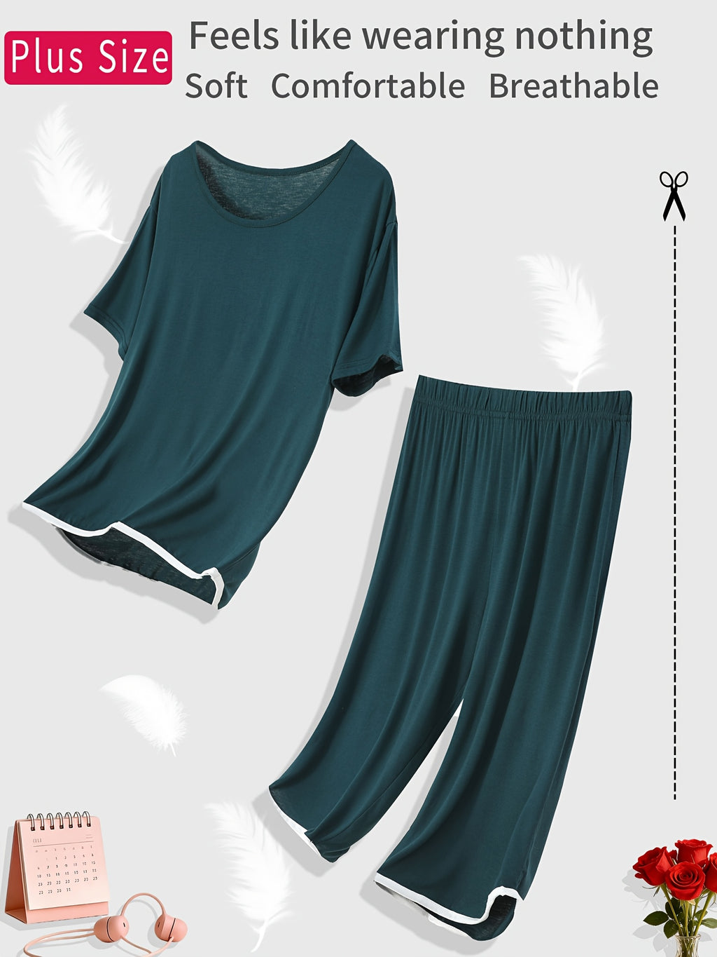 Pyjama grande taille, manches courtes, tombé fluide, mise en situation