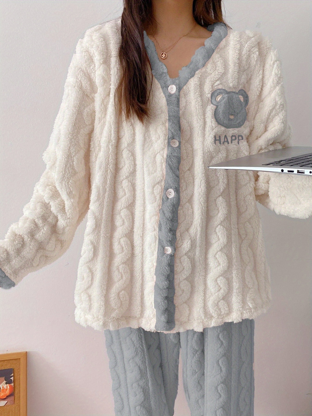 Pyjama grande taille, chaleur d'hiver, détail du tissu