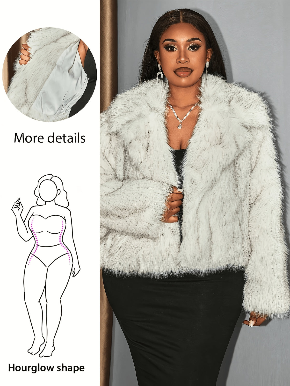 Veste grande taille, coupe ample, col à revers, manches longues — composition : 100% Polyester