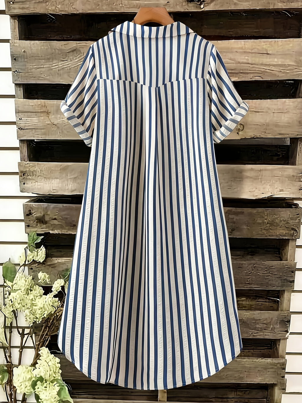 Robe chemise grande taille — Rayée verticale en sept coloris