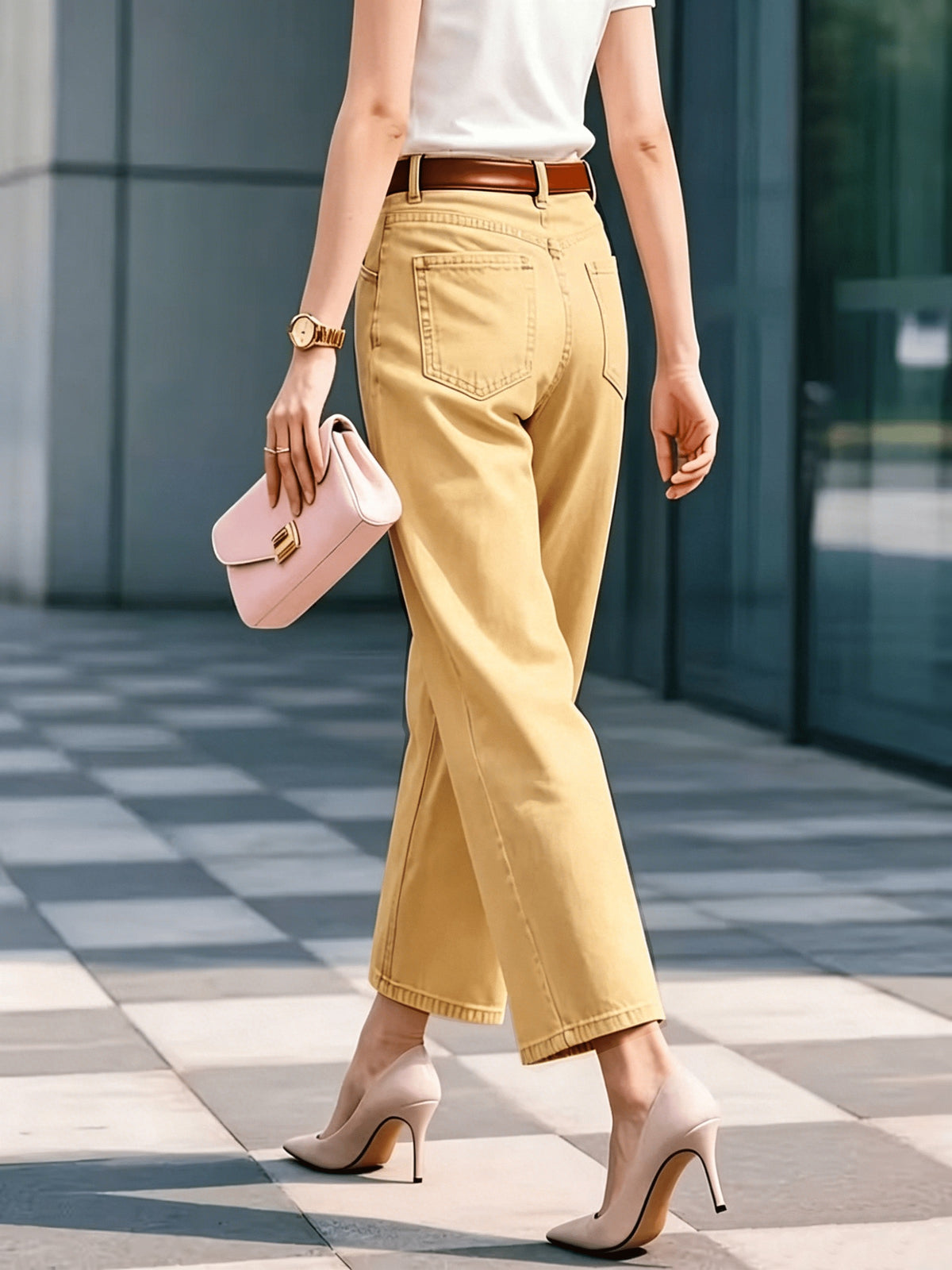 Pantalon grande taille, coupe oversize, poches pratiques, tenue franche, gros plan