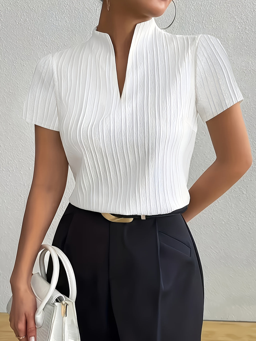Chemise grande taille, col V, manches courtes, autre coloris