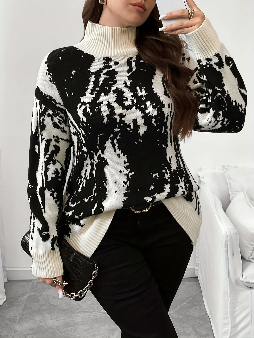 Top grande taille en dégradé, coupe oversize, chaleur d'hiver, détail du tissu