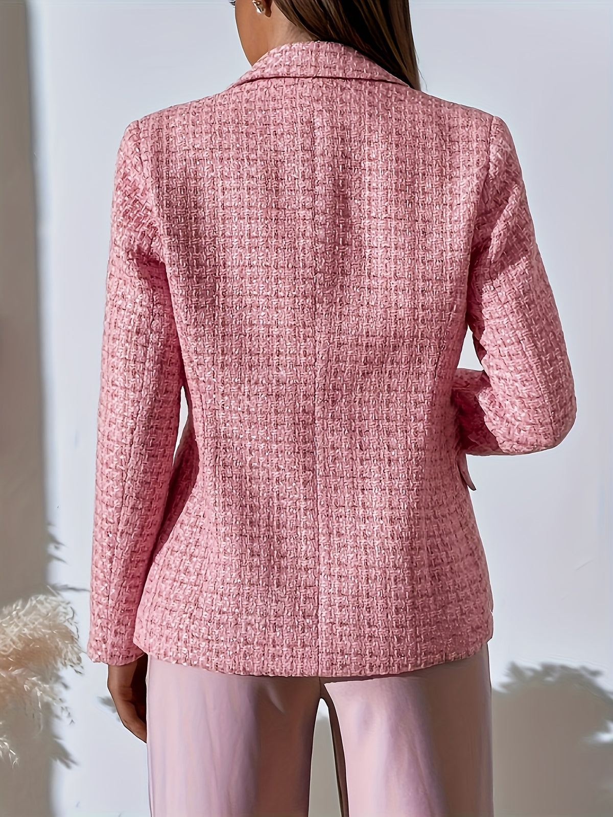 Blazer grande taille en tweed, doublure, tenue structurée — composition : 95% Polyester, 5% Élasthanne