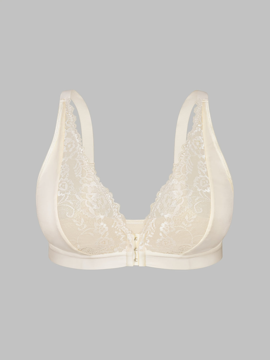 Soutien-gorge grande taille — Dentelle rosée, agrafes frontales