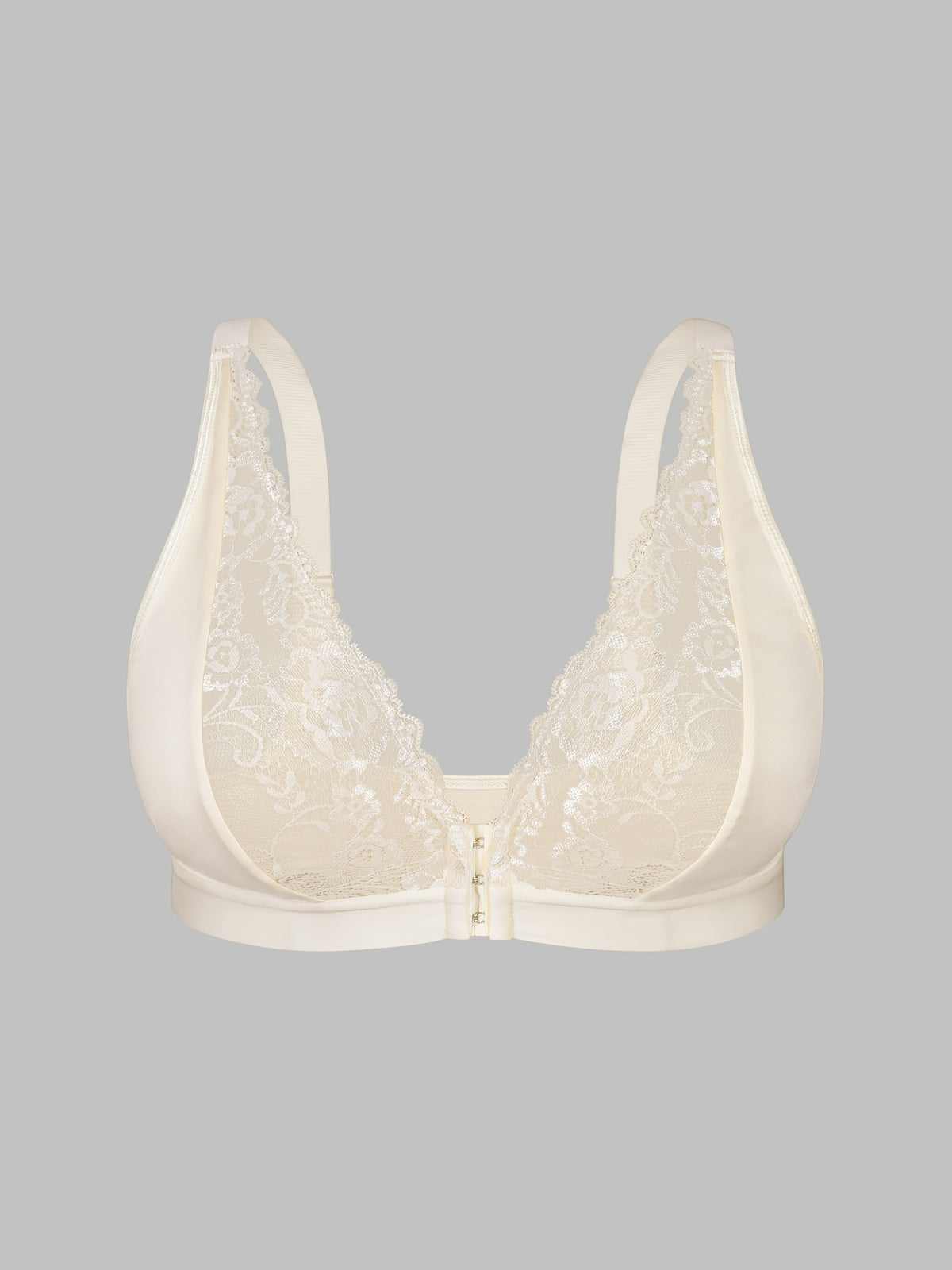 Soutien-gorge grande taille — Dentelle rosée, agrafes frontales