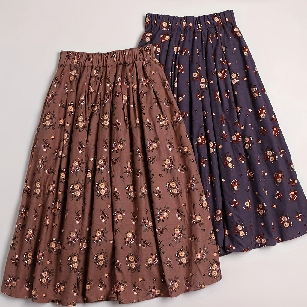 Jupe grande taille à imprimé fleuri, coupe évasée, imprimé floral — matière : polyester