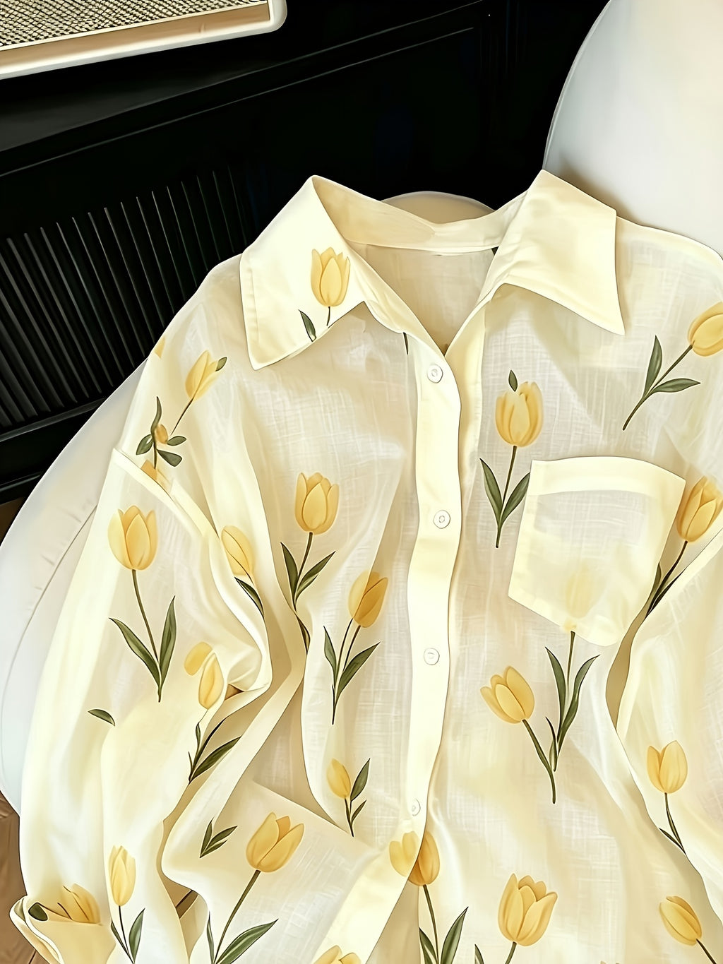 Chemise grande taille à imprimé fleuri, col, tissu opaque