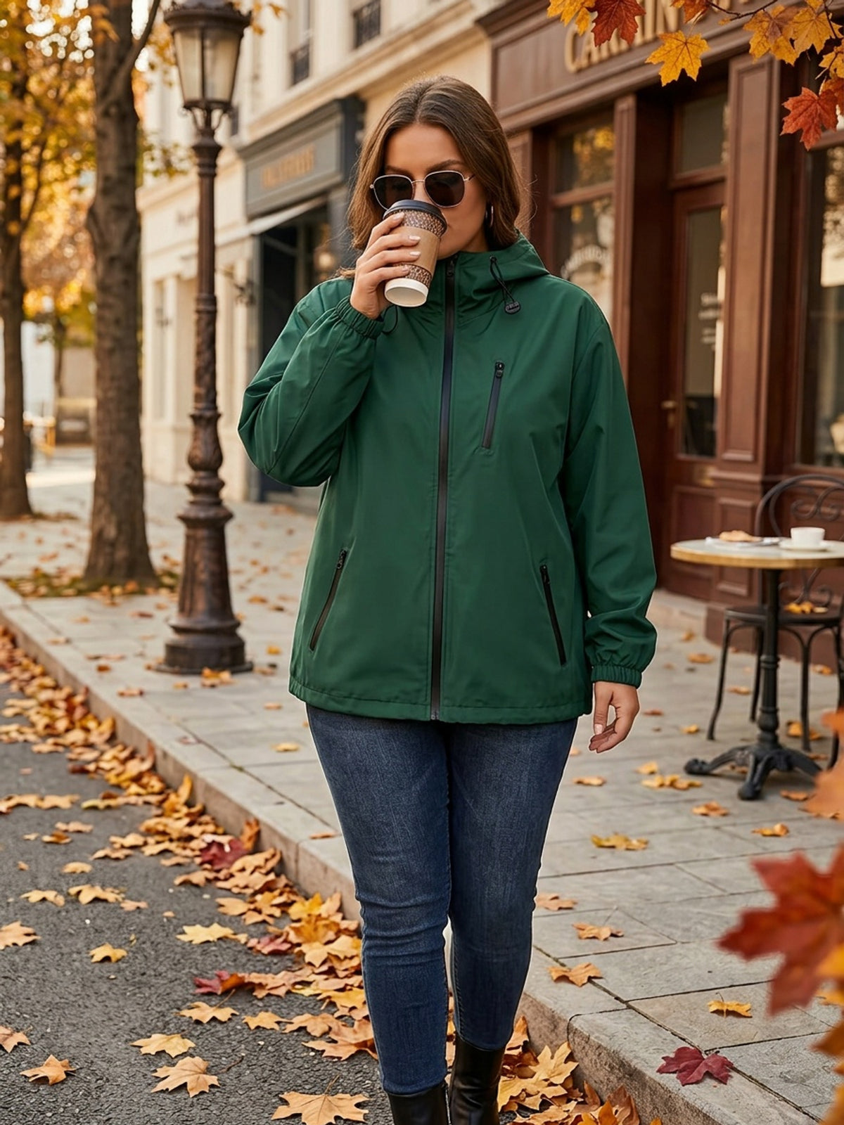 Veste grande taille, poches pratiques, coupe-vent, visuel produit