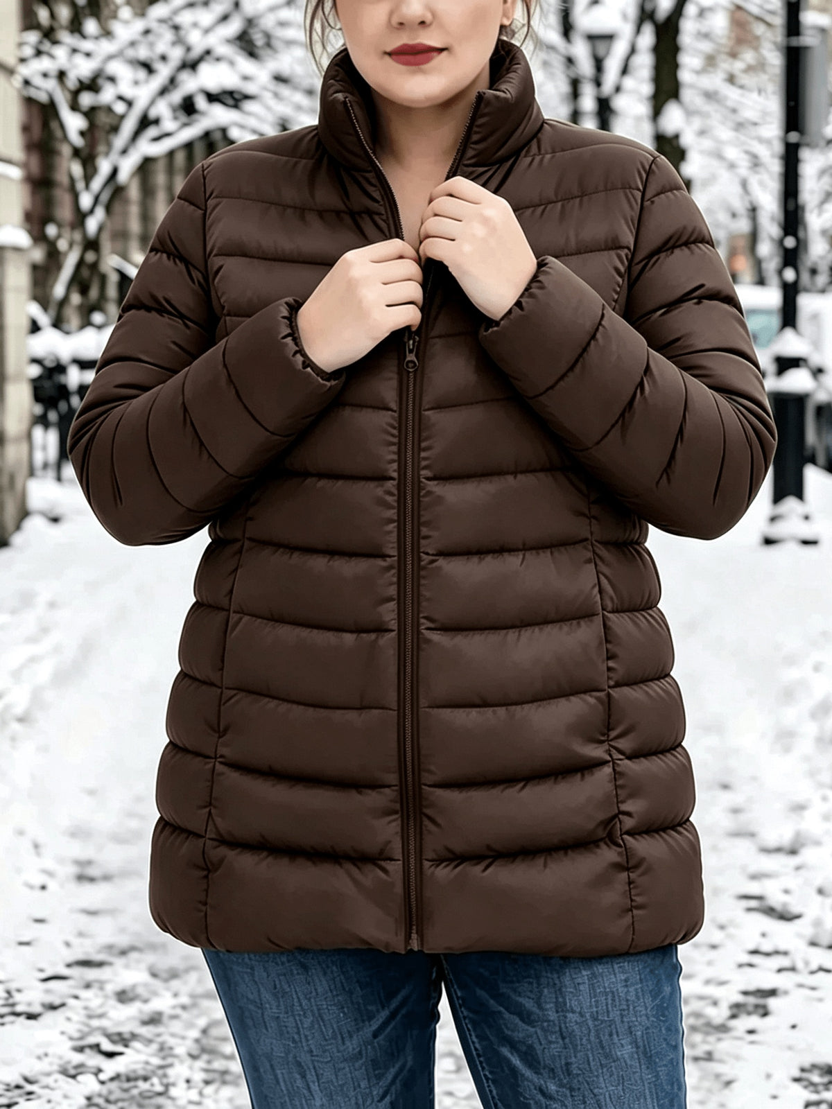 Veste grande taille, poches plaquées, fermeture zippée, chaleur d'hiver, autre coloris
