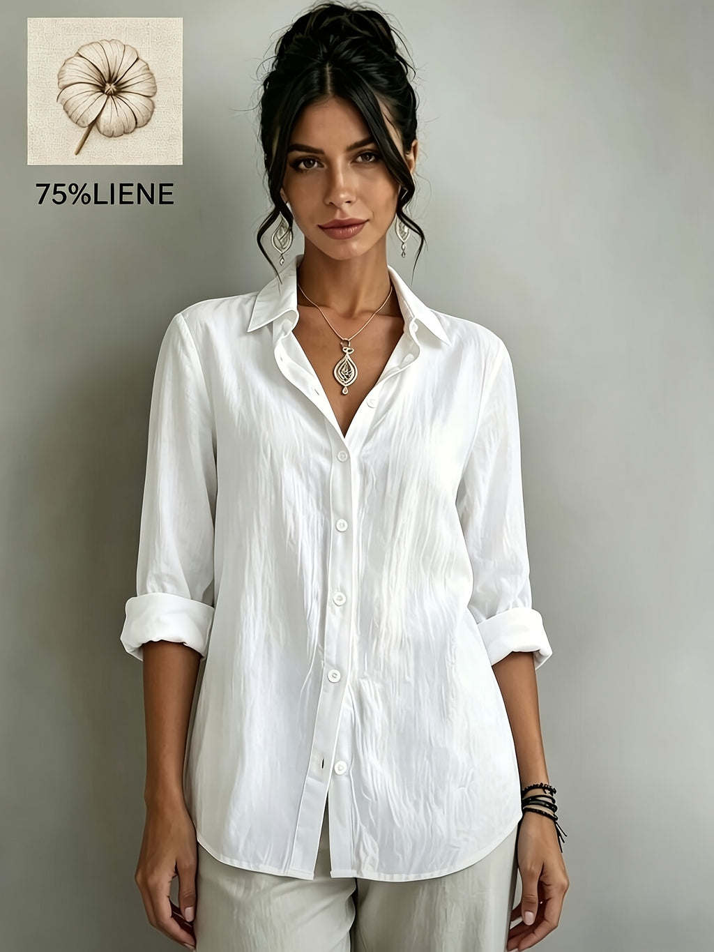 Chemise grande taille en lin, coupe ample, tenue souple, porté de face