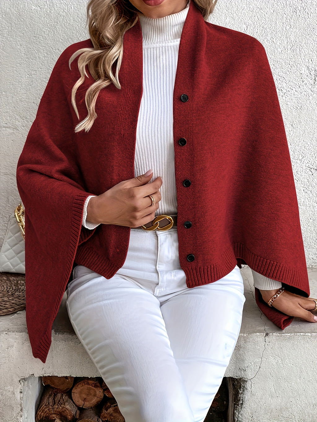 Pull grande taille, coupe oversize, épaules dénudées, vue de profil