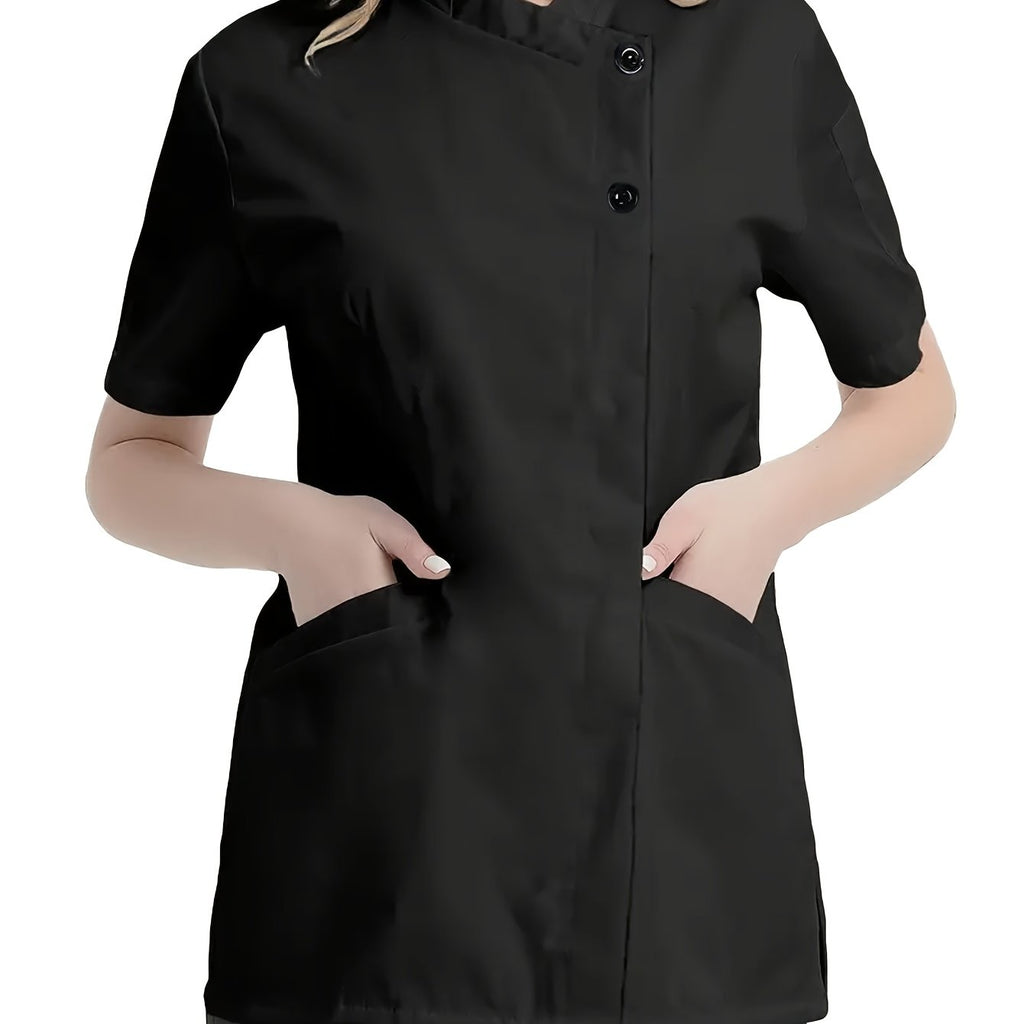 Chemise grande taille, col croisé, manches courtes — matière : polyester